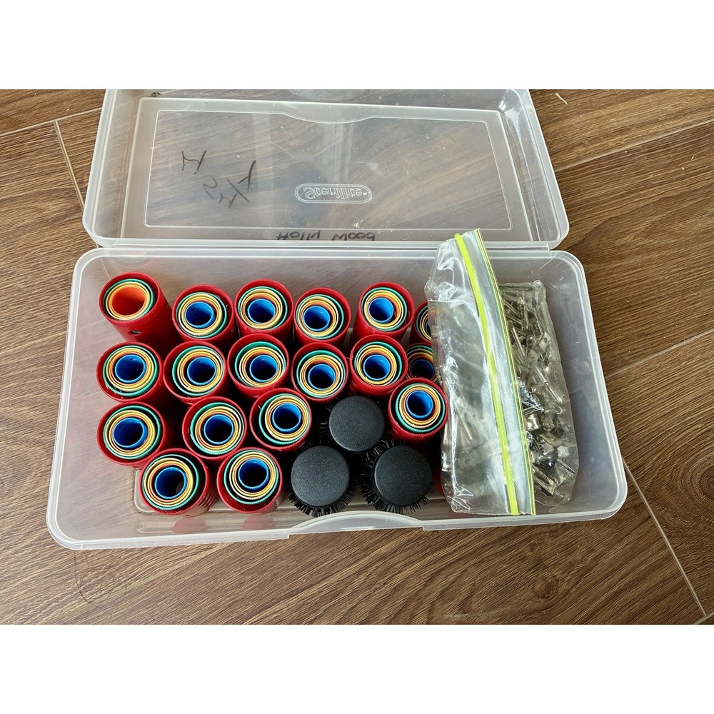 Vintage Hair Rollers Curlers Lot 67 + 3 Brush Rollers Clips Storage Case